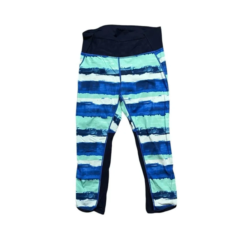 LULULEMON Pace Pusher Capri Blue Green Black Size 6